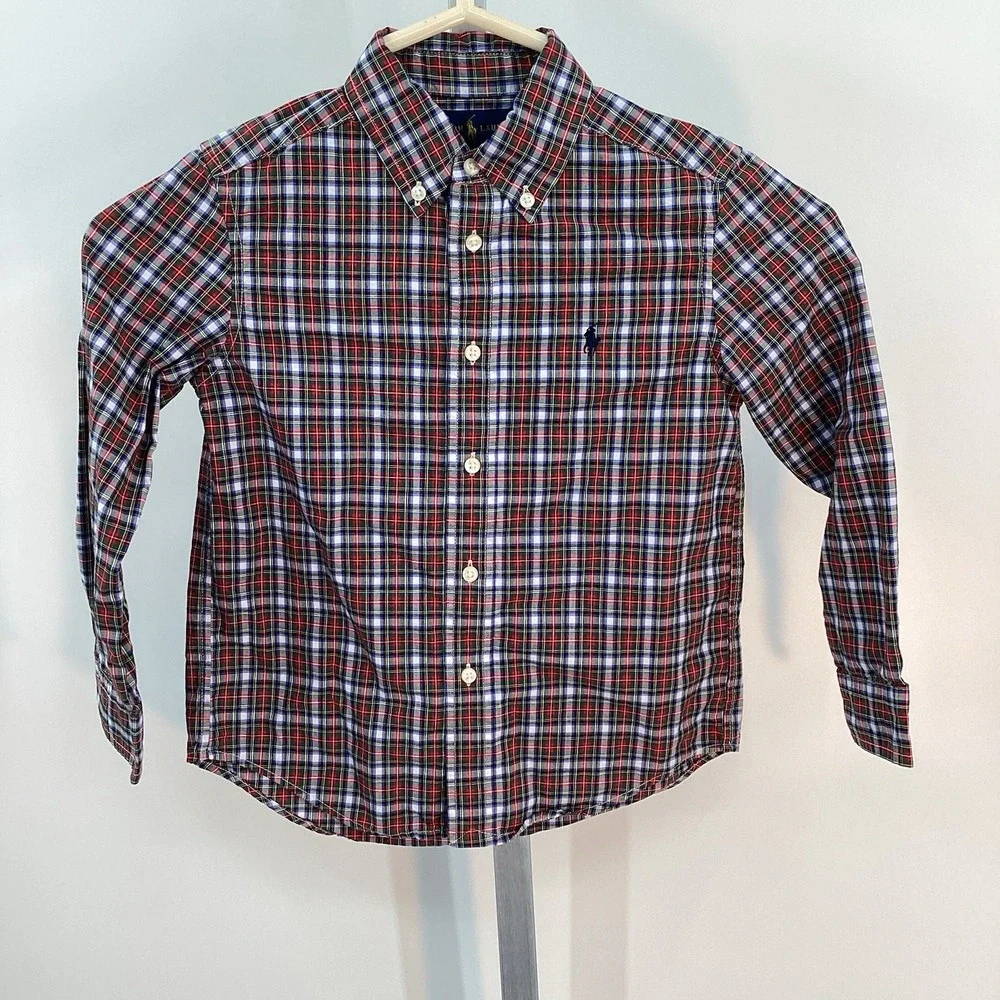 Boys Ralph‎ Lauren Long Sleeved Plaid Cotton Button Down Size 5